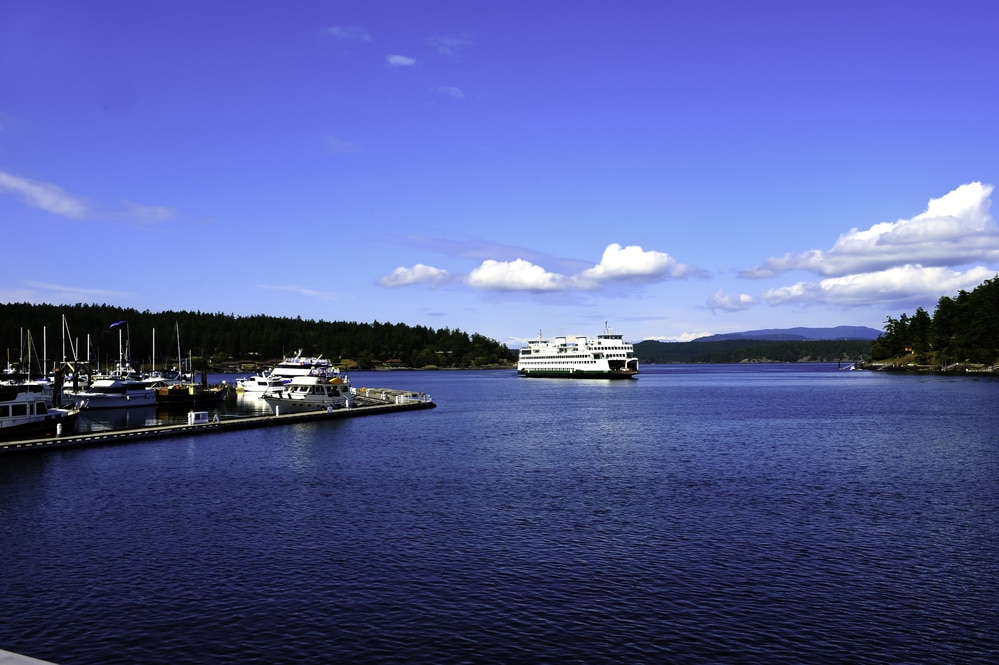 Ferry going into Friday Harbor in the San Juan Islands.