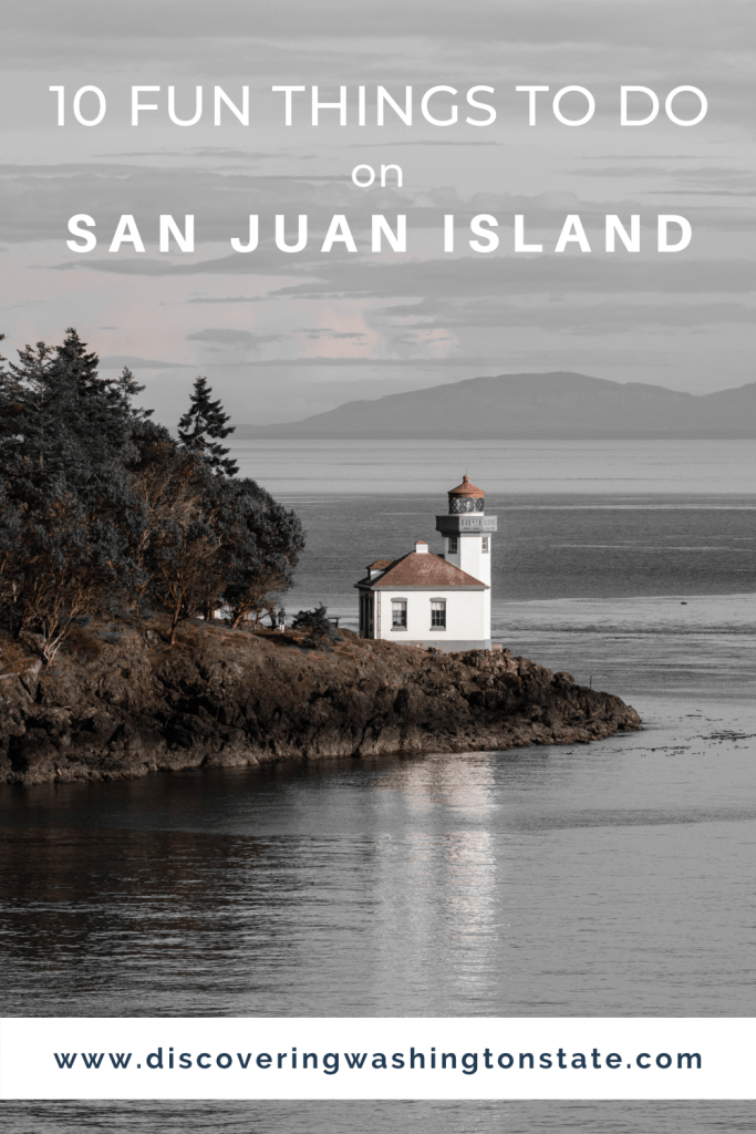 pinterest pin with a photo of lime kiln lighthouse on san juan island